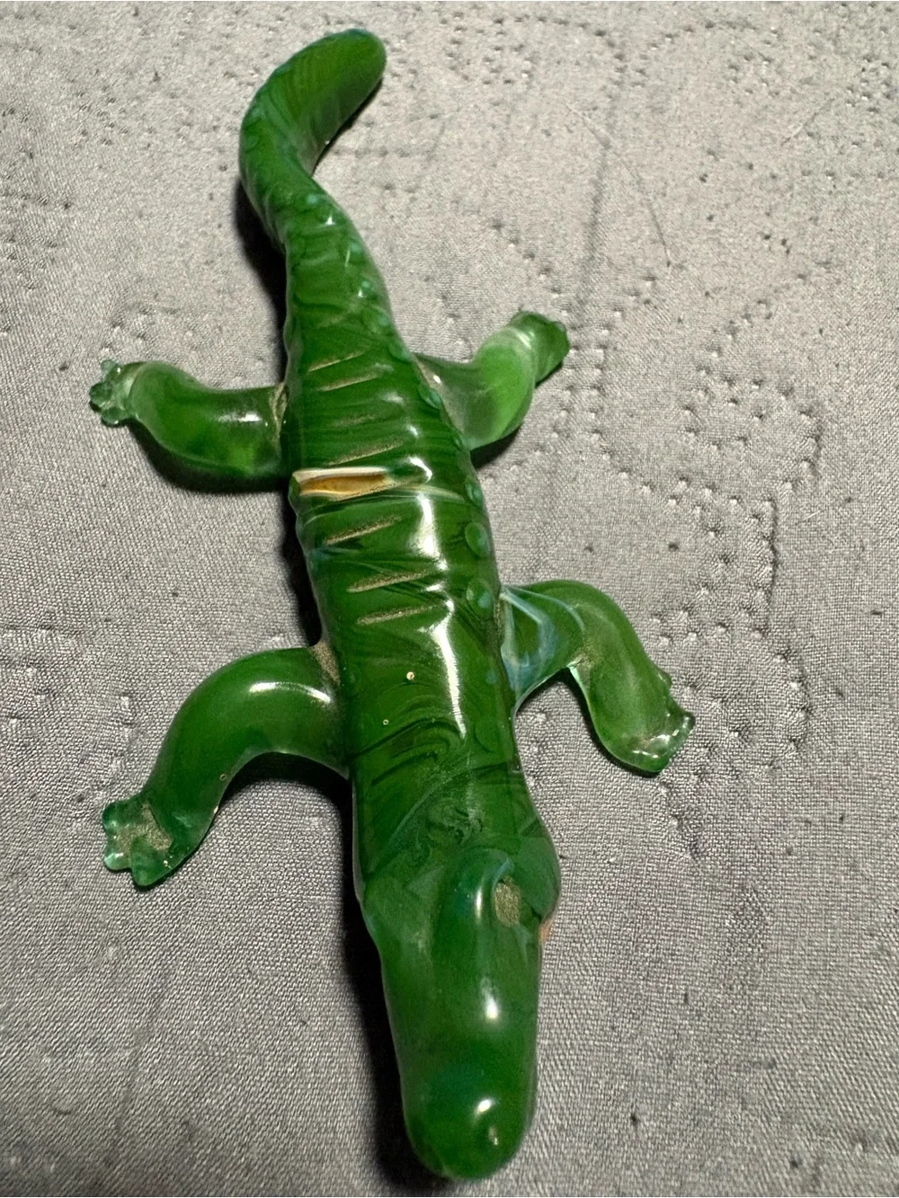 Green Glass Alligator Figurine - Decorative Reptile